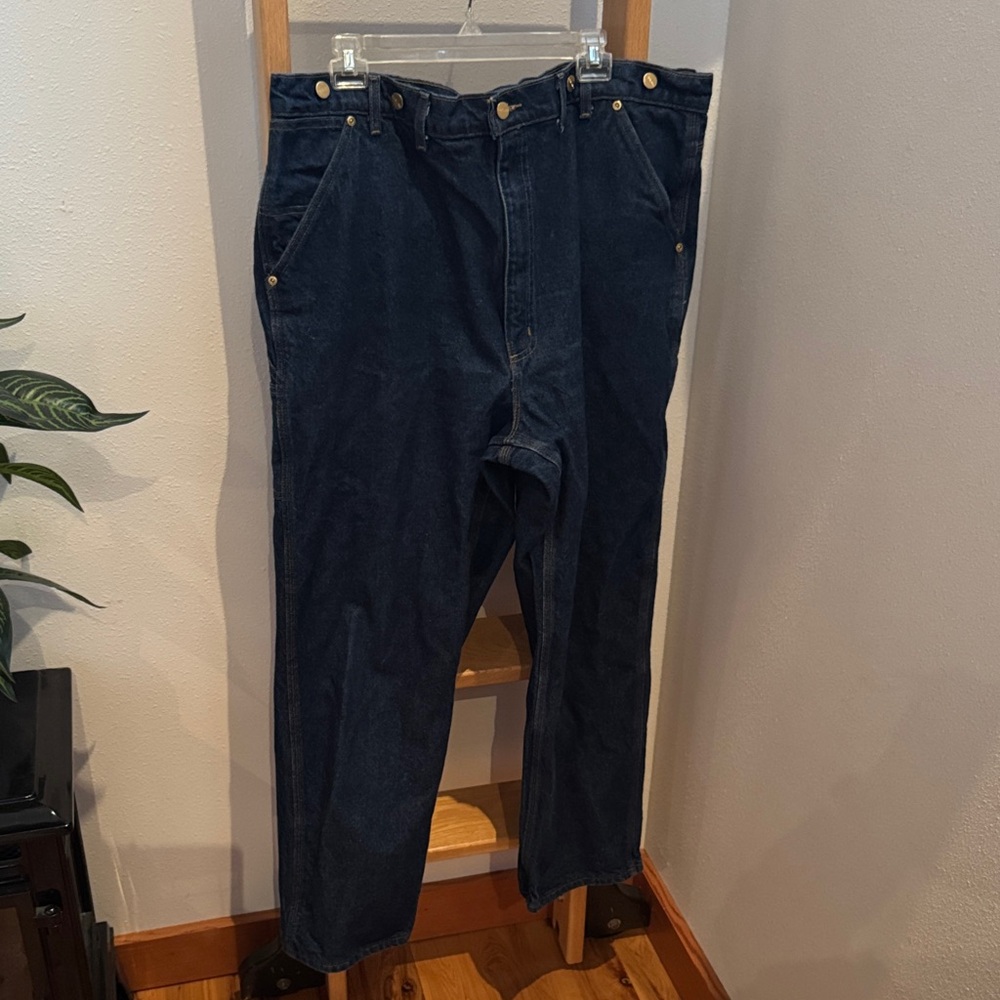 Carhartt Deep Navy 44x32 Denim Carpenter Jeans with suspender buttons